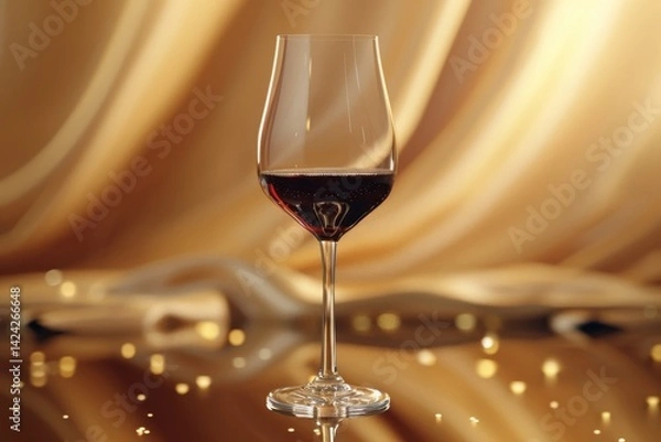 Fototapeta Sophisticated glass of red wine set against opulent golden background for a touch of elegance