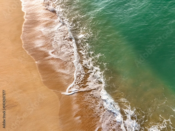 Fototapeta Clean sandy beach and ocean surf along the Sri Lanka coast, perfect tropical travel and background scene
