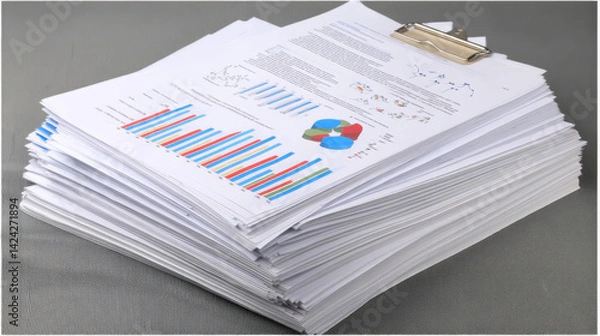 Fototapeta Business reports filled with data analysis, charts, and statistics are essential documents for decision-making, project planning, and performance evaluation in any office environment
