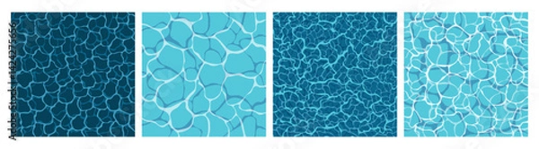 Fototapeta Collection rippled water texture vector background. Water Surface of pool, sea, ocean with ripples and sun glare. Top view. Set summer abstract vector banners