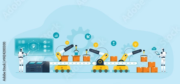 Obraz future digital manufacturing with ai robotics automation working process concept	