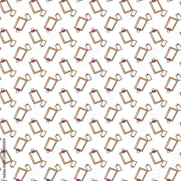 Fototapeta Seamless Pattern Featuring Wooden Frame and Red Elements on White Background