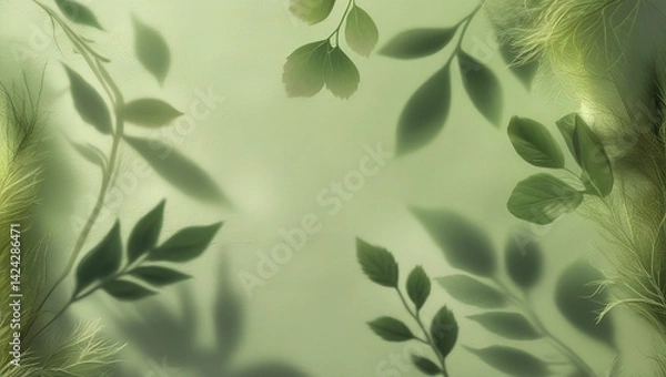 Fototapeta Solid Green Background with Organic Leaf Shadows