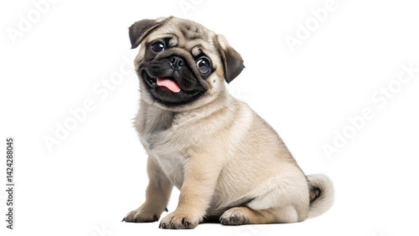 Obraz Adorable Pug Puppy Sitting White Background