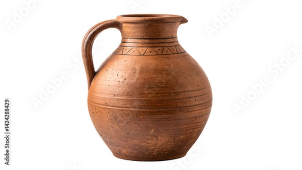Obraz Rustic Clay Brown Jug White Background