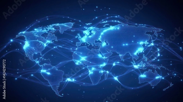 Fototapeta Global network map, abstract representation, digital connections