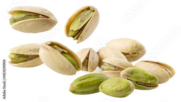 Obraz Falling Pistachio Nuts on White Background