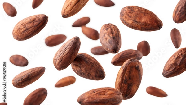 Obraz Floating Cacao Beans Isolated on White