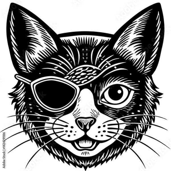 Obraz Pirate Cat Face with Eye Patch