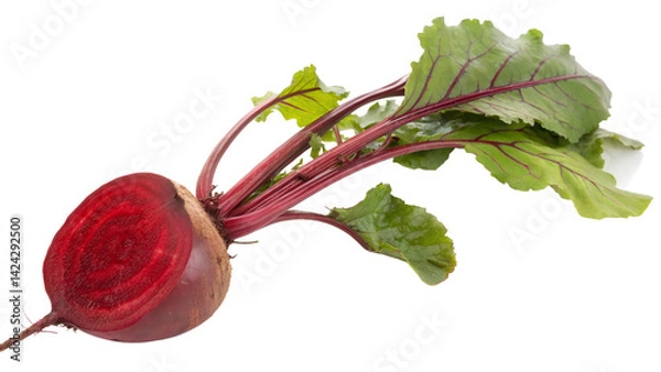Obraz Fresh Beetroot with Leaves on White