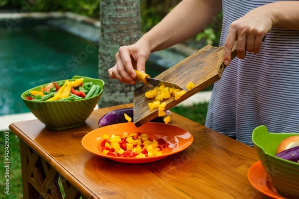 Obraz vegetables cooking class. culinary workshop. salad