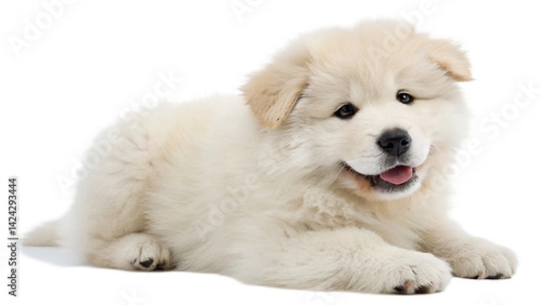 Obraz Cute Fluffy Puppy on White Background