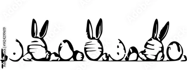 Fototapeta happy easter food sweets, chocolates, pralines, holiday celebration banner panorama long - chocolate easter eggs with easter bunny ears, isolated on white background 