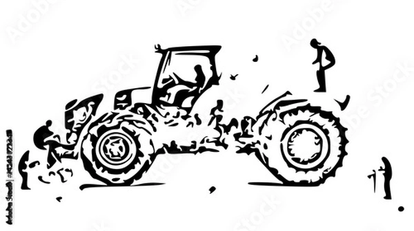 Fototapeta Powerful Tractor Disassembly with Tiny Mechanics
