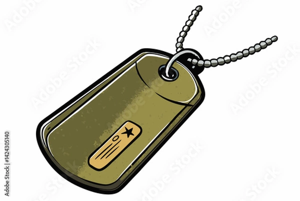 Fototapeta Stylized military dog tag with chain and star symbol isolated on white