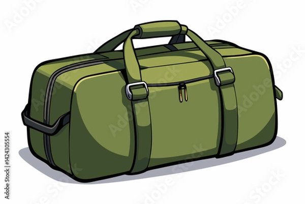 Fototapeta Olive green duffel bag illustration isolated on white background vector graphic
