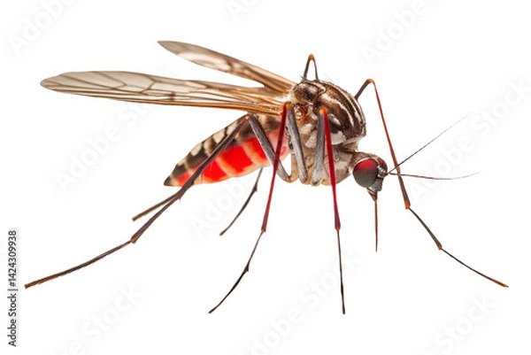 Fototapeta Mosquito isolated on a transparent background, insect pest theme.