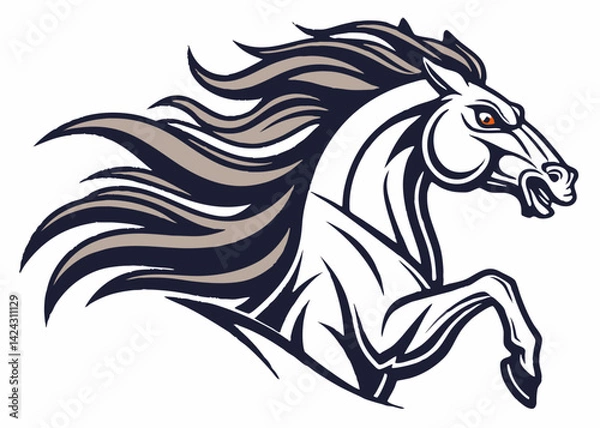 Fototapeta Majestic stallion vector illustration aggressive horse with flowing mane powerful design