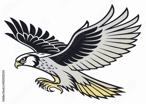 Fototapeta Stylized falcon flying aggressively vector illustration design bird of prey mascot