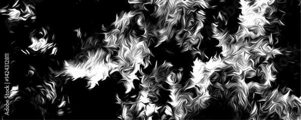 Obraz Dark Abstract Smoke Texture and Swirling White Ink on Black Background, Chaotic Flame-Like Motion, High Contrast Monochrome Art, Mysterious Grunge Flow for Posters, Covers, and Digital art.