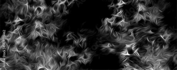 Obraz Dark Abstract Smoke Texture and Swirling White Ink on Black Background, Chaotic Flame-Like Motion, High Contrast Monochrome Art, Mysterious Grunge Flow for Posters, Covers, and Digital art.