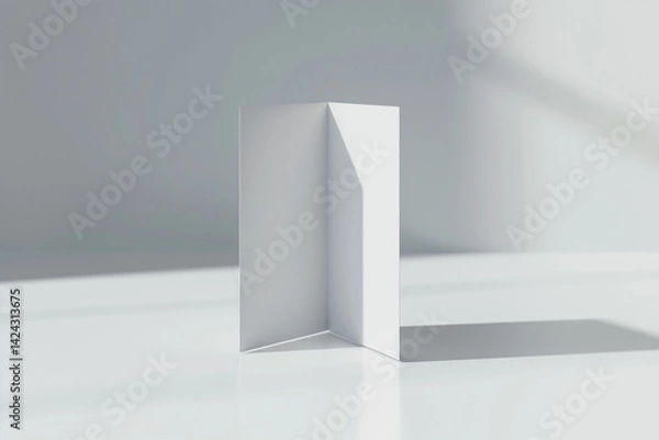 Fototapeta A hyper-realistic table tent card mockup standing upright on a clean, white surface with perfect lighting and shadow depth 