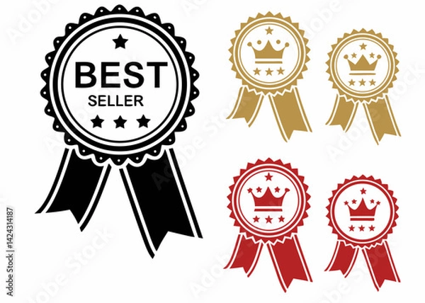 Fototapeta Collection of best seller and crown award ribbon icons in various colors