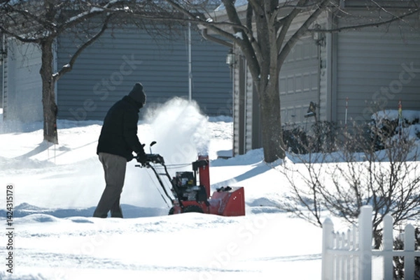 Fototapeta Man Using Snowblower