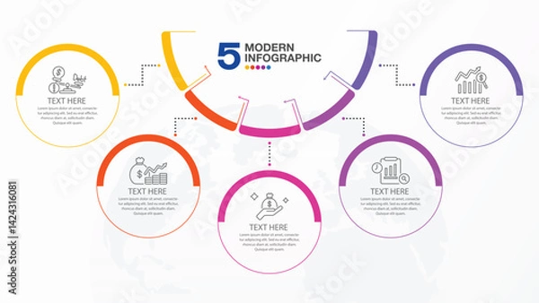 Obraz Half circle infographic 5 option.