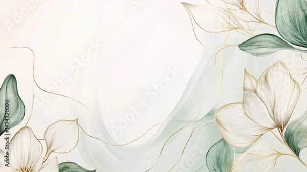 Fototapeta elegant earth tone watercolor art background vector with gold line accents perfect for invitation cards and wall decor
