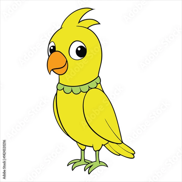 Fototapeta Cute yellow baby chick standing happily on a farm in cartoon style