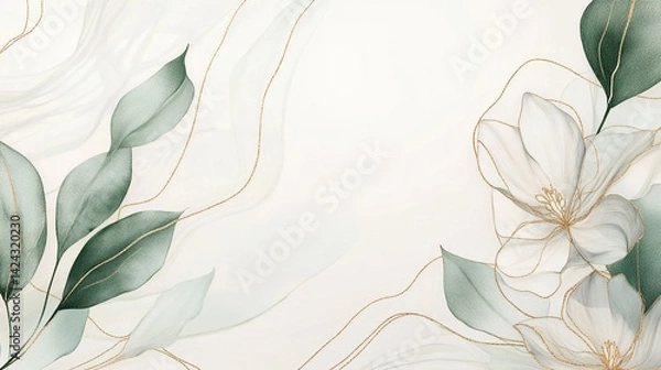 Fototapeta earth tone watercolor art background vector with gold line art suitable for wedding invitations and cover design