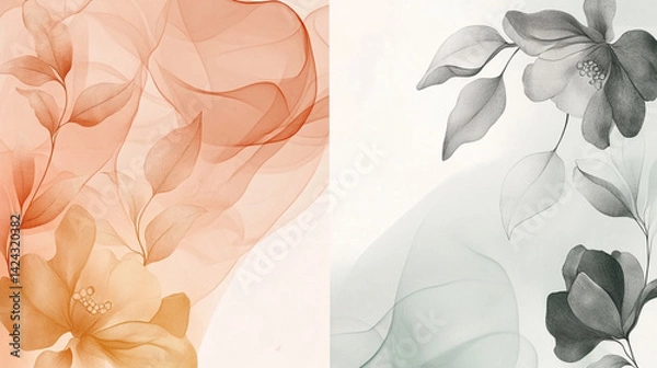 Fototapeta elegant spring floral watercolor vector background with hand painted flowers leaves and plants suitable for wall art and home decor