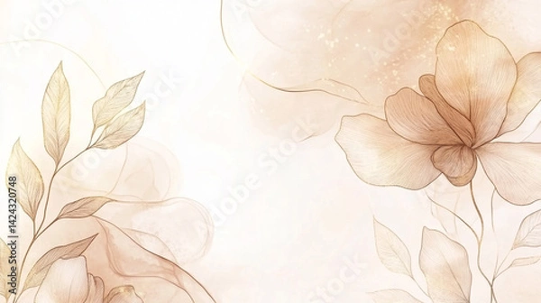 Fototapeta elegant earth tone watercolor background vector with gold line art perfect for packaging and cover design