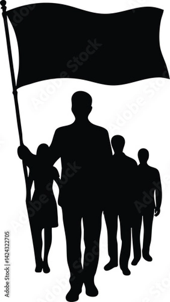Fototapeta  Leader leading a group while holding a flag, symbolizing leadership, guidance, and unity in a movement