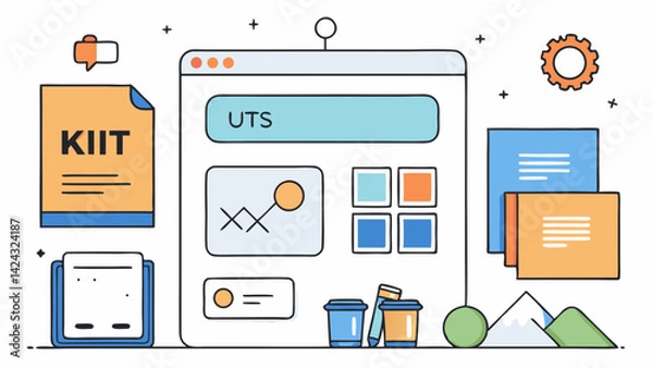Fototapeta University project vector graphic with kiit uts logo and study elements