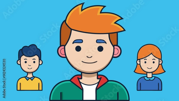 Fototapeta Cartoon characters team isolated on blue background simple illustration style smiling faces