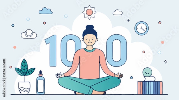 Fototapeta Achieving one hundred days of mindfulness meditation practice illustration