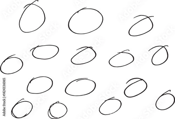 Fototapeta Simple hand-drawn ovals, black and white sketch, minimalist design, various sizes, organic shapes, scattered arrangement, rough outlines, abstract pattern, pencil drawing styl