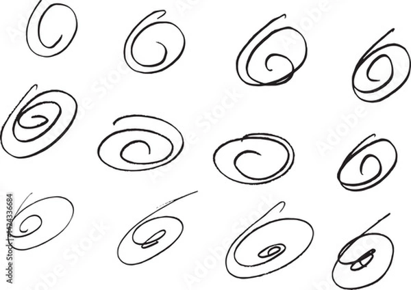 Fototapeta Simple hand-drawn ovals, black and white sketch, minimalist design, various sizes, organic shapes, scattered arrangement, rough outlines, abstract pattern, pencil drawing styl