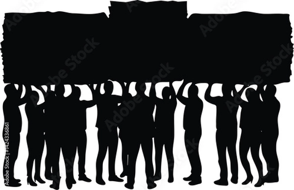 Fototapeta Group of people lifting a large object together, symbolizing unity, collective effort, and teamwork. Concept on cooperation and strength in numbers