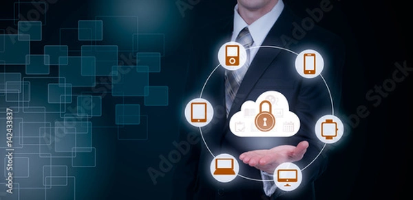 Fototapeta Protect cloud information data concept. Security and safety of cloud data.