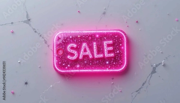 Obraz Futuristic AI-Generated Glowing Sale Tag – Neon Blue Discount Label for High-Converting E-Commerce Promotions, Flash Sales, Digital Marketing, Business Growth, Financial Deals, and Online Store Brand