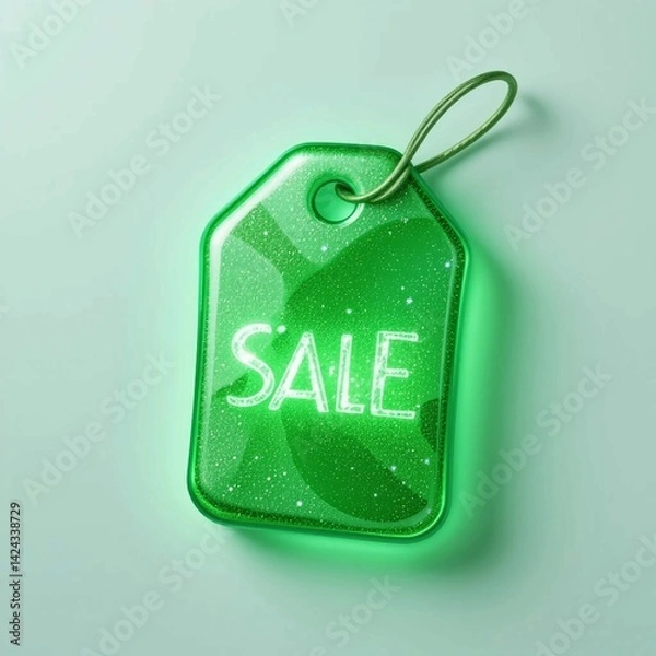 Obraz Futuristic AI-Generated Glowing Sale Tag – Neon Blue Discount Label for High-Converting E-Commerce Promotions, Flash Sales, Digital Marketing, Business Growth, Financial Deals, and Online Store Brand