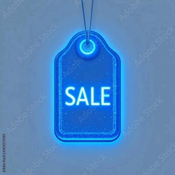 Obraz Futuristic AI-Generated Glowing Sale Tag – Neon Blue Discount Label for High-Converting E-Commerce Promotions, Flash Sales, Digital Marketing, Business Growth, Financial Deals, and Online Store Brand