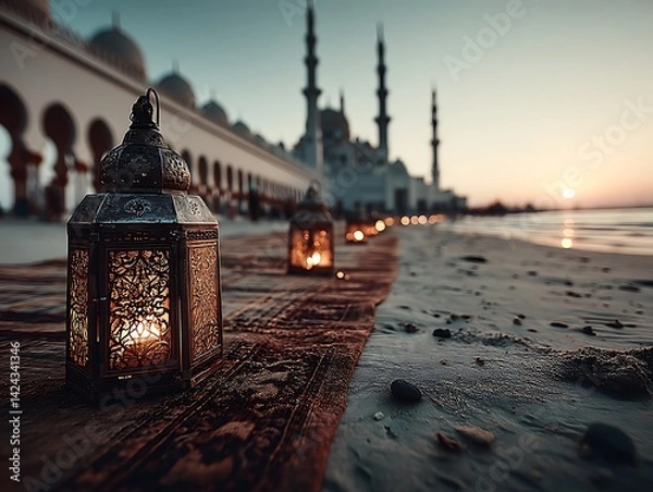 Obraz Mosque lanterns sunset beach