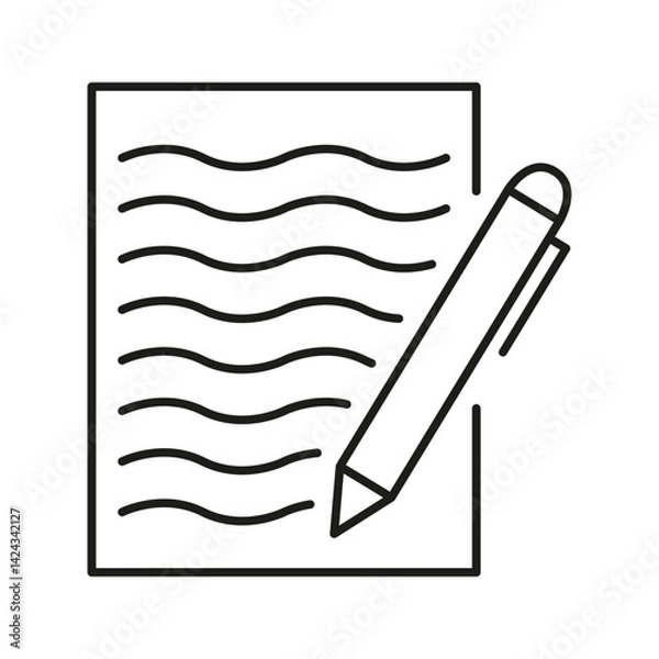 Fototapeta Document With Pen Line Icon. Writing, Note-Taking, And Documentation Outline Symbol. Creative Expression And Communication. Editable Stroke. Isolated Vector Illustration