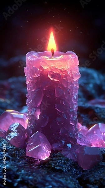 Obraz Mystical candle, crystals, dark scene