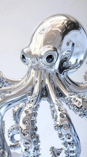 Fototapeta A polished chrome octopus sculpture, showcasing intricate design.