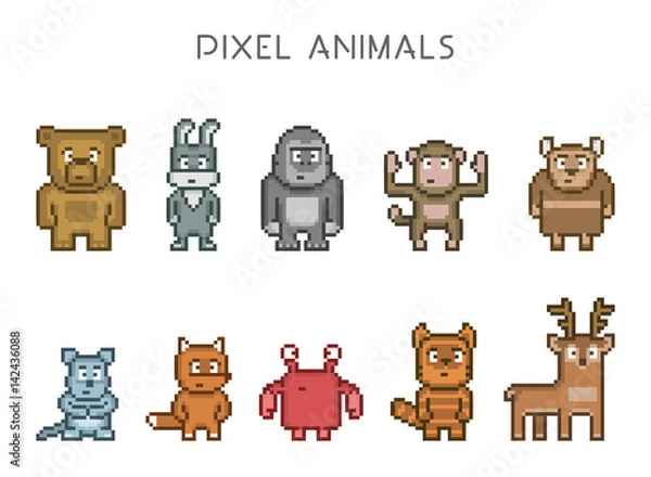 Obraz Vector set of 8 bit pixel animals